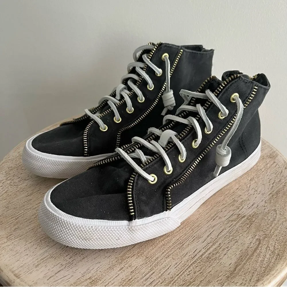 Sperry Collab Rebecca Minkoff High Top Lace Up Zipper Sneakers Black, 8 NWOB